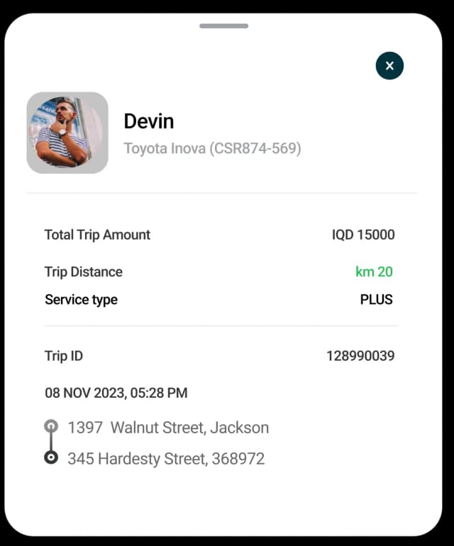 Upfront Ride Details